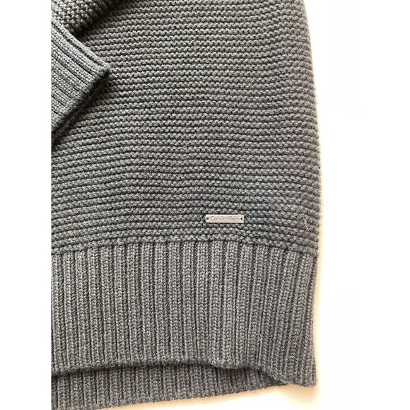 Calvin Klein Fisherman Cable Knit Sweater Men XL Chunky V Neck Black Pullover - Picture 9 of 11